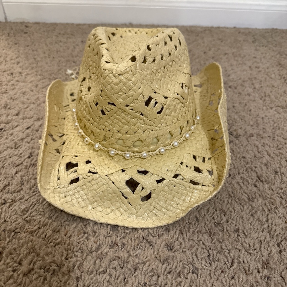 Amazon Women's Straw Cowboy Hat with Pearl Band - Tan